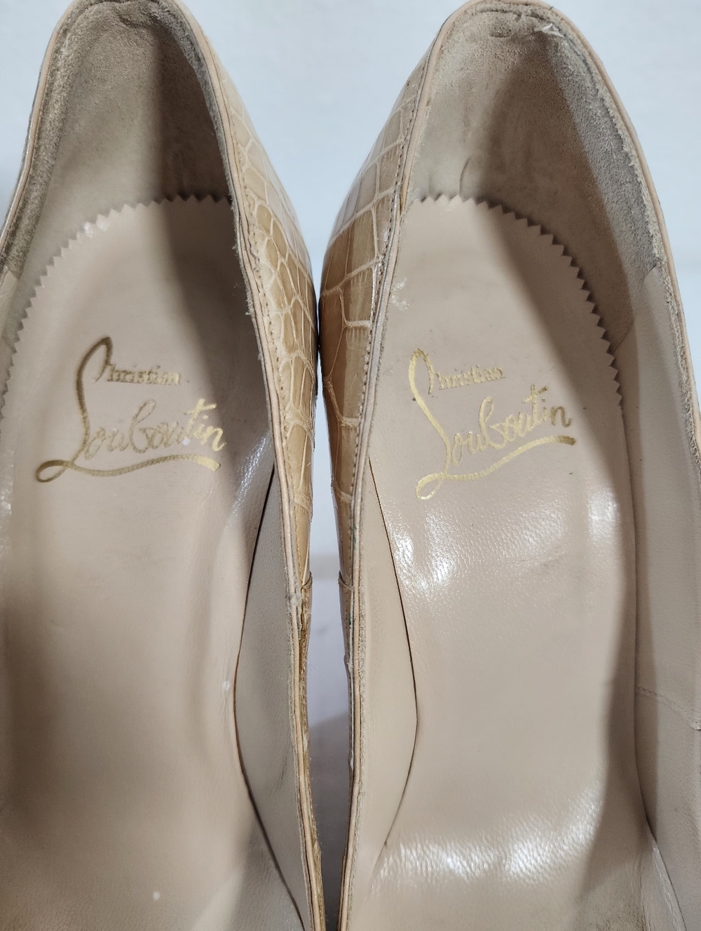 Christian Louboutin Vintage Nude Embossed Leather Cap Toe Pumps Heels EU 37 - Picture 3 of 14